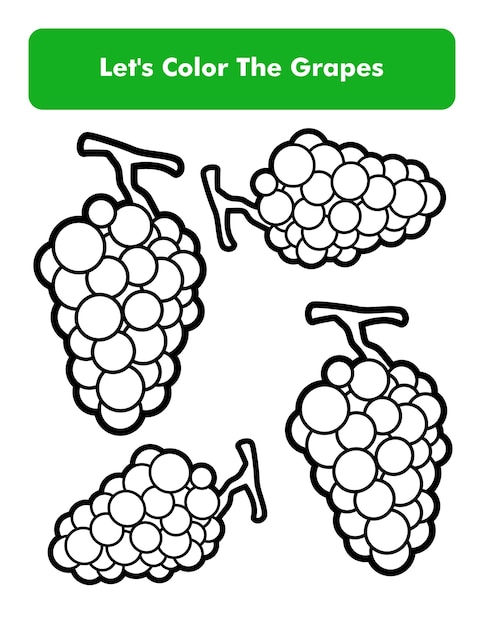 Pagina del libro da colorare dell'uva nella dimensione della pagina della lettera Bambini che colorano l'elemento di vettore del foglio di lavoro Premium