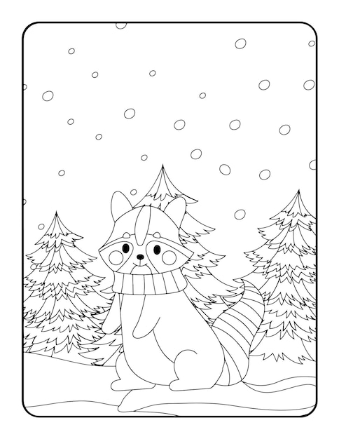 pagina del libro da colorare invernale. Pagina da colorare di Natale. pagina di illustrazione del profilo del foglio di lavoro.