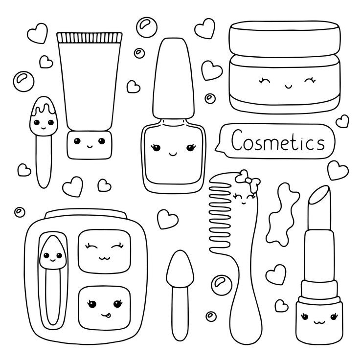 Pagina del libro da colorare per bambini Tema di cosmetici Personaggio in stile cartone animato