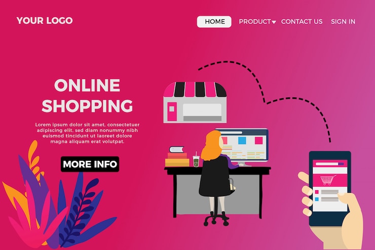 Vettore pagina di destinazione con lo shopping online