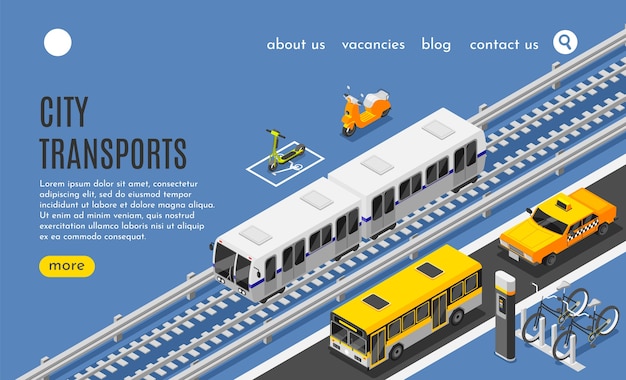 Pagina di destinazione dei trasporti isometrici urbani