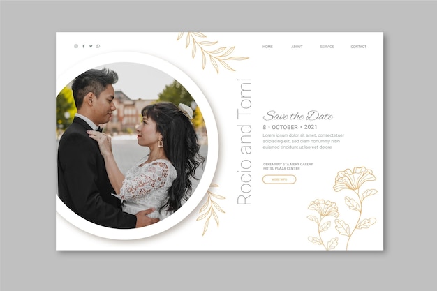 Pagina di destinazione del matrimonio minimale con foto