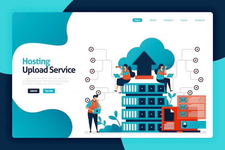 Vettore pagina di destinazione del servizio di caricamento hosting