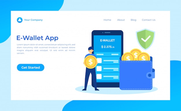 Pagina di destinazione dell'app E-wallet
