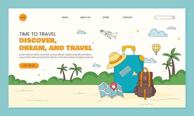 Pagina di destinazione dell'avventura di viaggio disegnata a mano