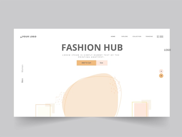 Pagina di destinazione dell'hub di moda o design del modello Web in colore bianco.