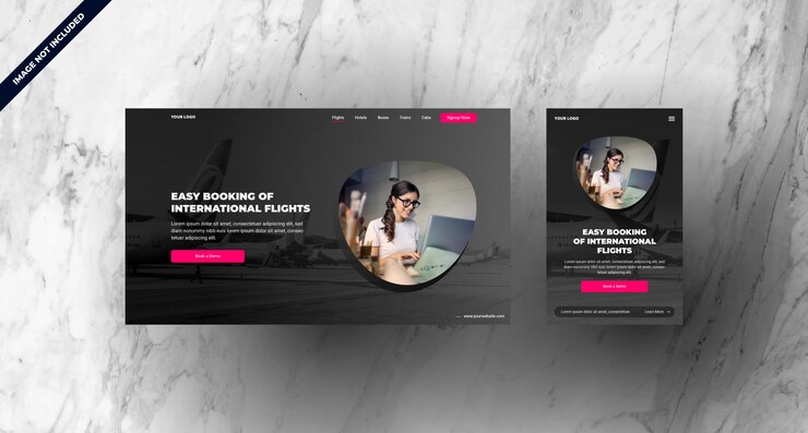 Vettore pagina di destinazione della prenotazione di volo con mobile responsive design