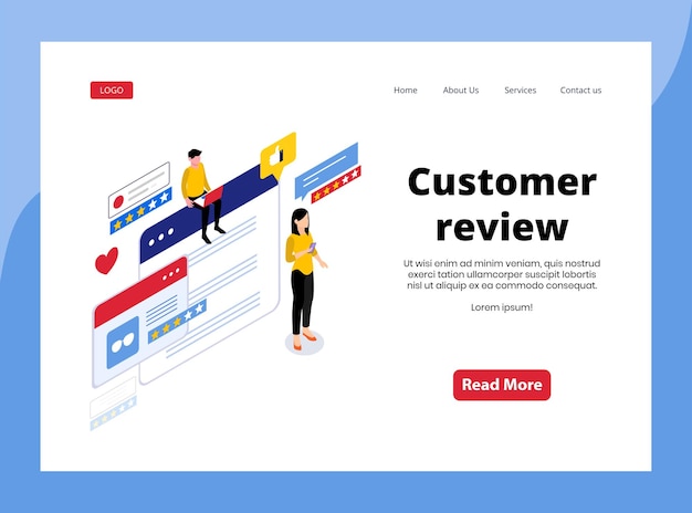 Pagina di destinazione isometrica della recensione del cliente