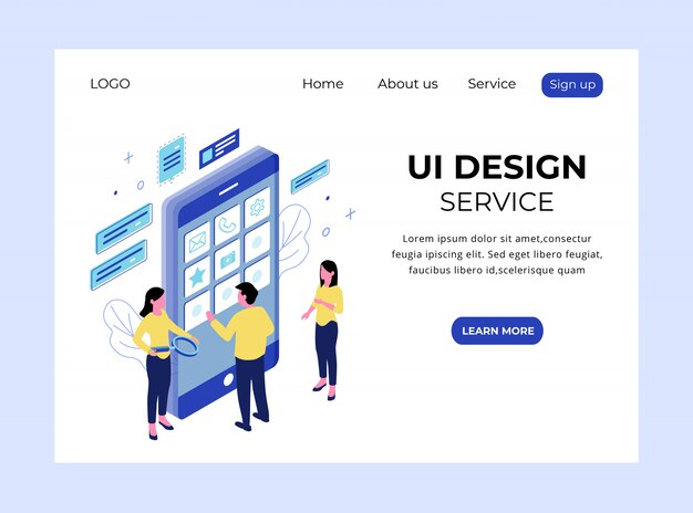 Pagina di destinazione isometrica di UI Design Service