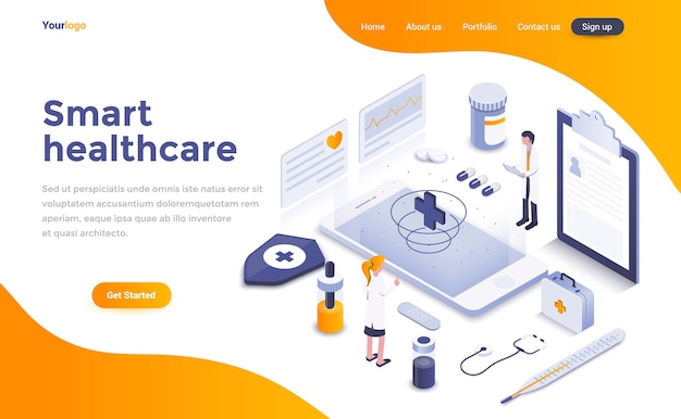 Pagina di destinazione isometrica Smart Healthcare