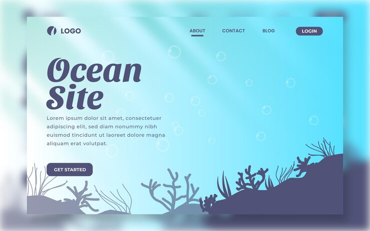 Pagina di destinazione moderna con sfondo oceano
