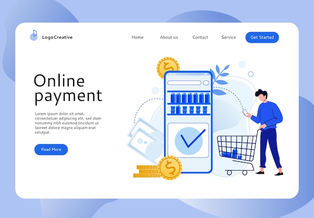Pagina di destinazione per acquisti online pagare e acquistare dallo smartphone
