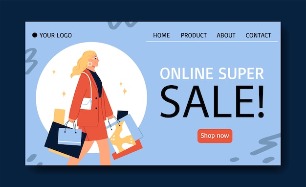 Pagina di destinazione per lo shopping femminile in design piatto