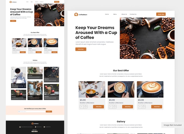 Pagina di destinazione web per la caffetteria Progettazione del sito web per la cafeteria