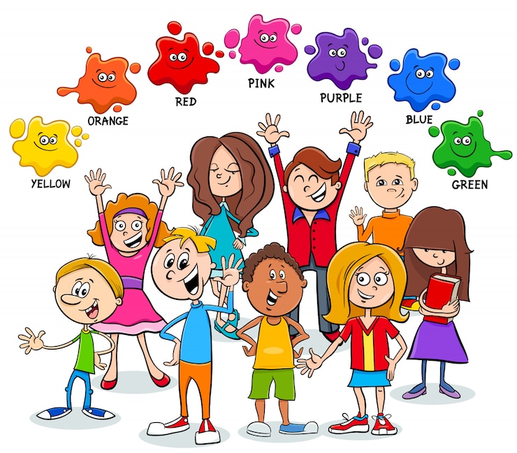 Vettore pagina educativa dei colori di base con i bambini