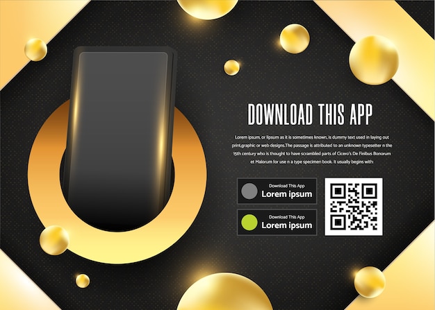 Pagina pubblicità banner oro per il download del modello di app.