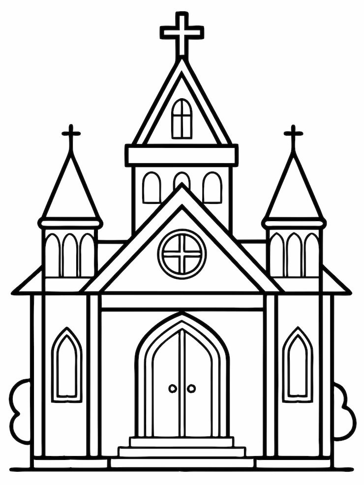 Vettore pagine di libri da colorare per bambini e adulti della chiesa con disegno vettoriale