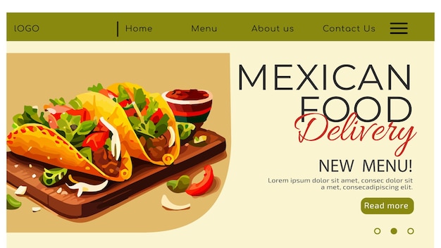 Pagine web modello di taco latinoamericano di cibo messicano per la consegna di cibo e ricette di siti