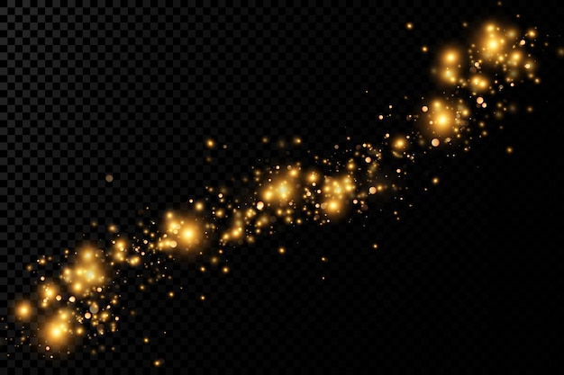 Paillettes dorate brillano di molte luci Polvere scintillante Lussuoso sfondo di particelle dorate