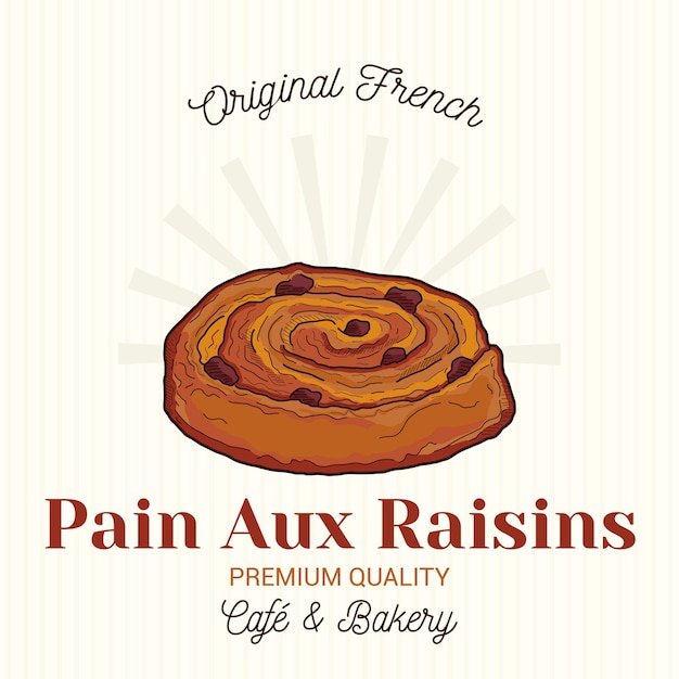 Pain aux Raisins French Pastry Vector Emblem Logo Template