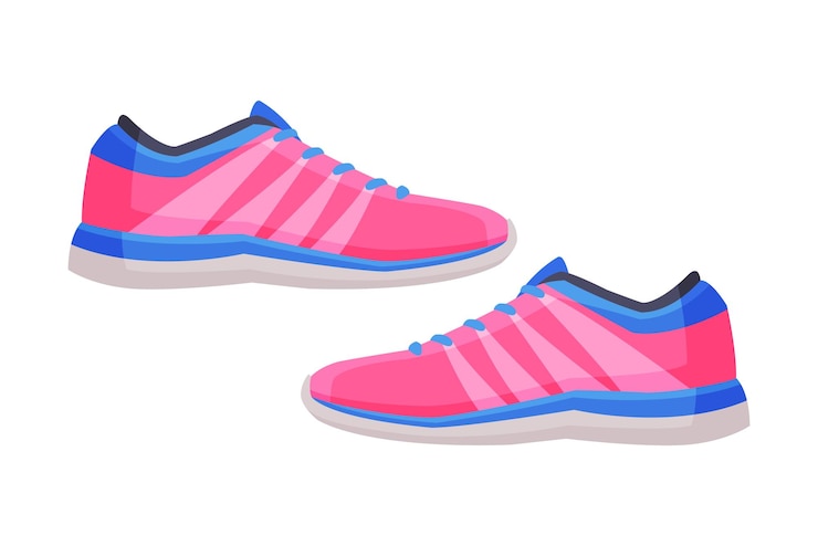 Vettore pair of pink athletic shoes fitness e attrezzature sportive illustrazione vettoriale su sfondo bianco