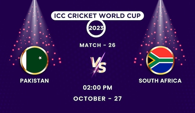 Pakistan contro Sudafrica Coppa del mondo di cricket ICC 2023 con sfondo del programma