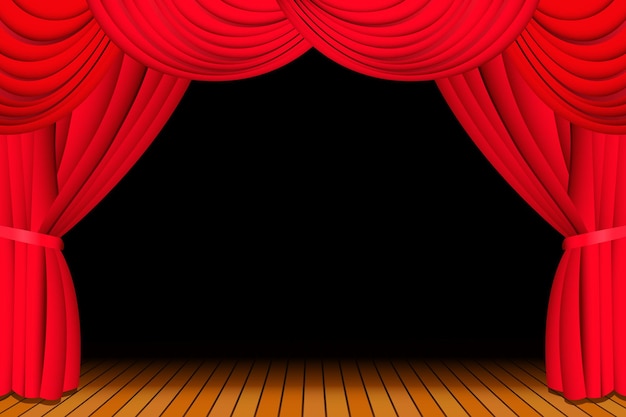 Palco con sipario rosso aperto per uno spettacolo