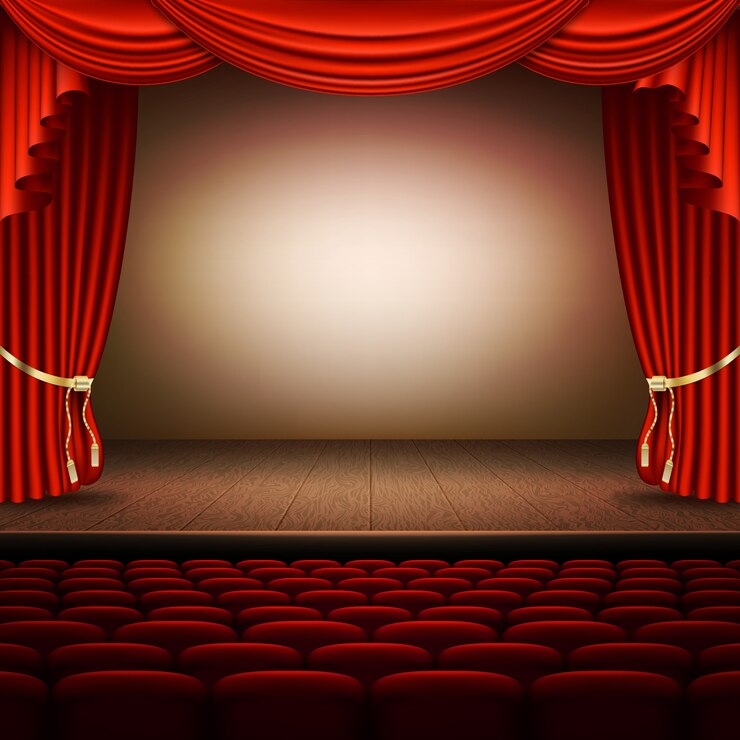 Vettore palco con tenda rossa.