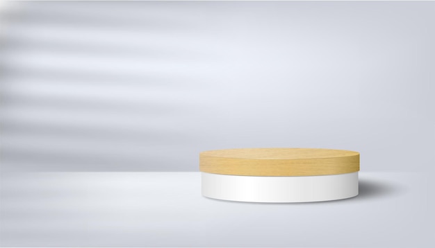 Palcoscenico minimalista astratto con un podio in legno su sfondo bianco con ombre layout di presentazione del prodotto dimostrazione di prodotti cosmetici piedistallo o piattaforma vettore 3d