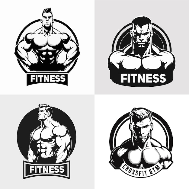 Palestra fitness club logo design bodybuilder illustrazione vettoriale