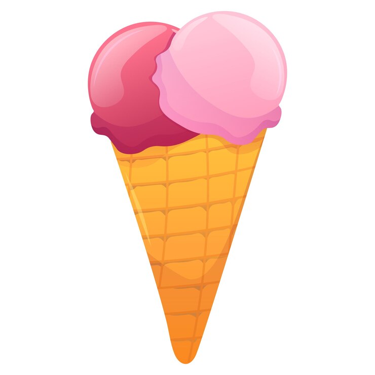Vettore palline di gelato nell'illustrazione del fumetto di vettore del cono di cialda. dolce estivo. dolce san valentino
