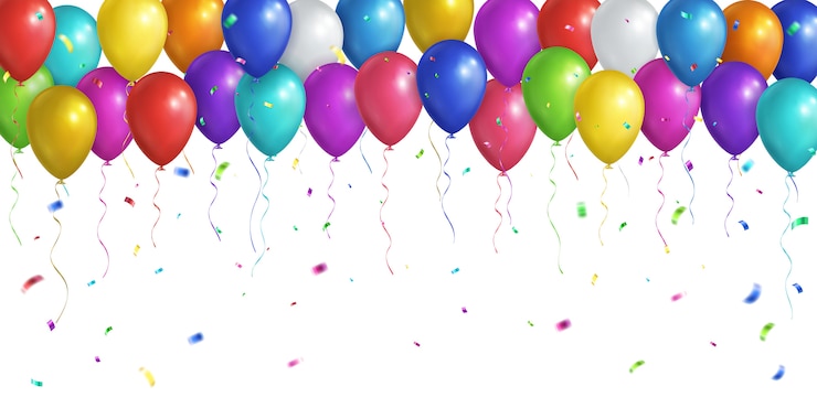Vettore palloncini realistici multicolori e coriandoli che cadono