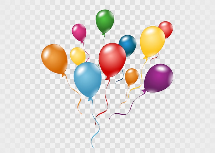 Vettore palloncini volanti. palloncini multicolori su uno sfondo trasparente.