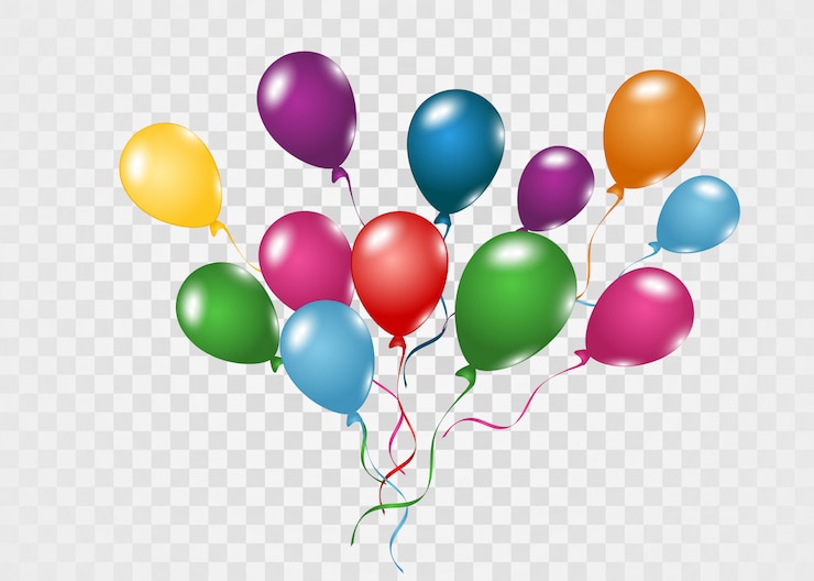 Vettore palloncini volanti. palloncini multicolori su uno sfondo trasparente.