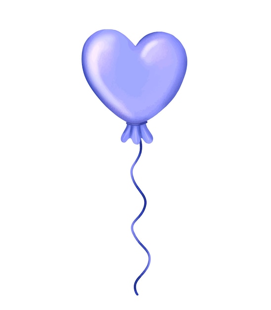 Palloncino blu a forma di cuore su sfondo bianco. Illustrazione vettoriale
