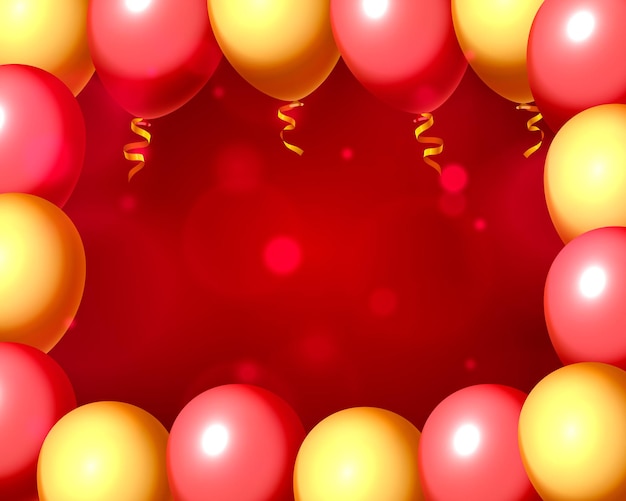 Palloncino festivo in una cornice vuota, colore rosso e giallo. Illustrazione vettoriale