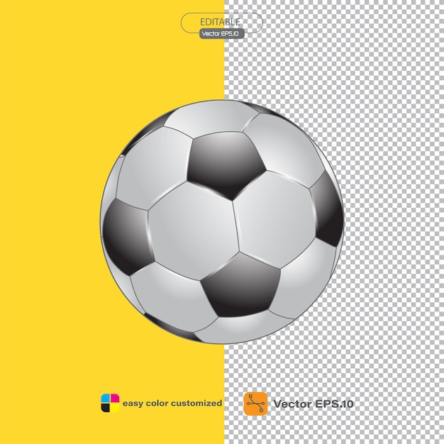 Pallone da calcio 3d, colore nero wahite, illustrazione vettoriale