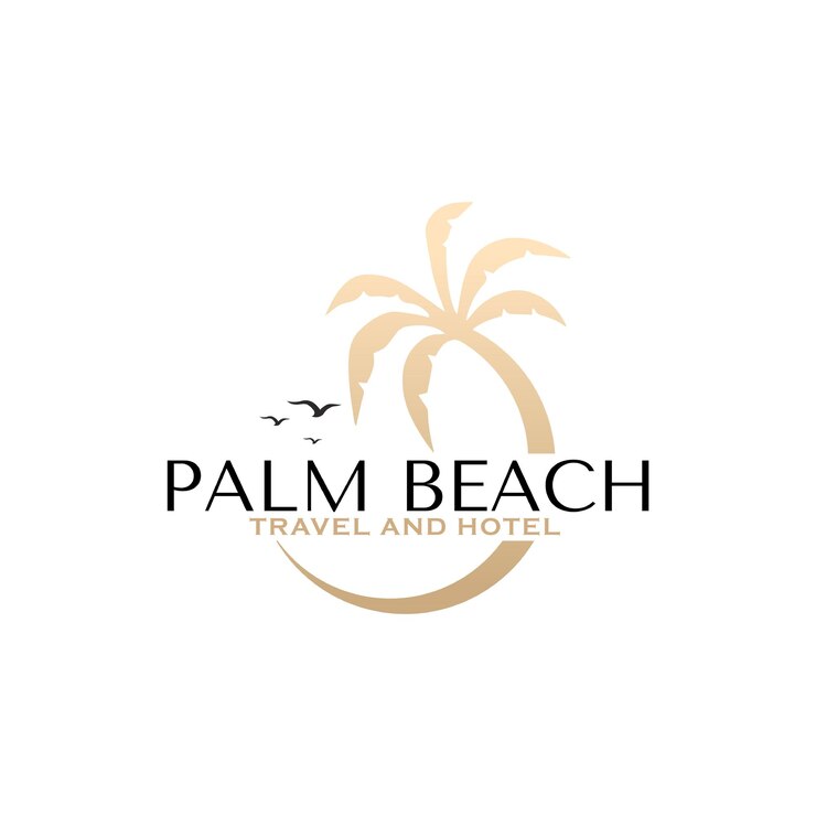 Palm Beach viaggi e hotel con modello di progettazione di logo di simbolo di uccelli marini