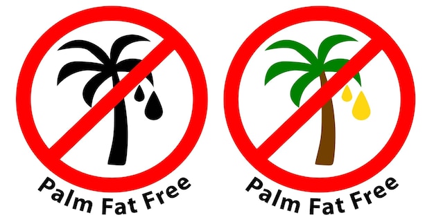Palm Fat Free - nessun segno di olio di palma usato, simbolo della palma nera incrociata in rosso.