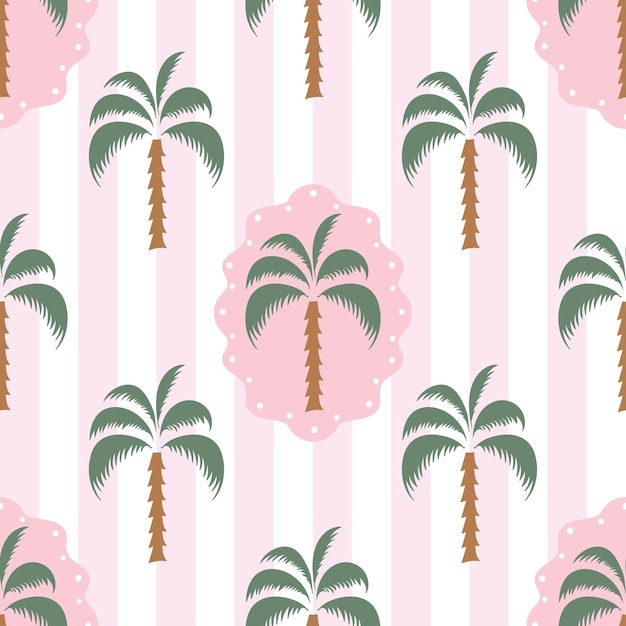 Palm tree seamless pattern in carta da parati a righe in stile retro
