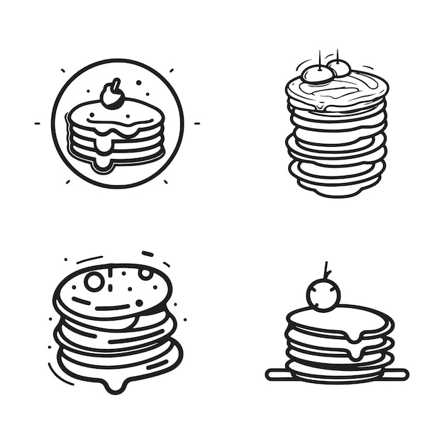 Pancake vintage disegnato a mano in stile arte linea piatta