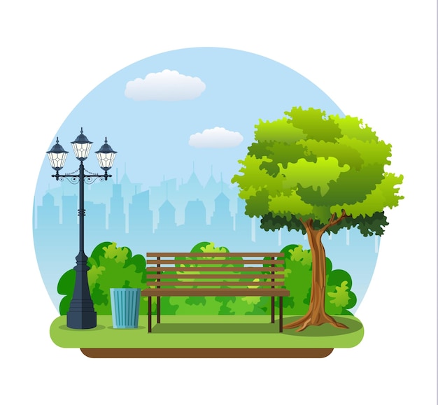 Panchina con albero e lanterna nel Parco