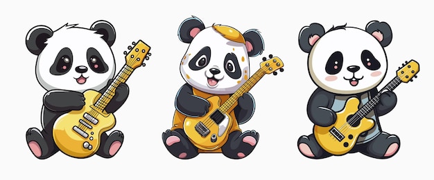 Panda con illustrazione di cartoni animati di chitarra