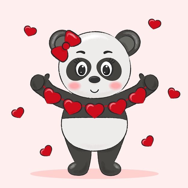 panda di san valentino con bandiere a cuore