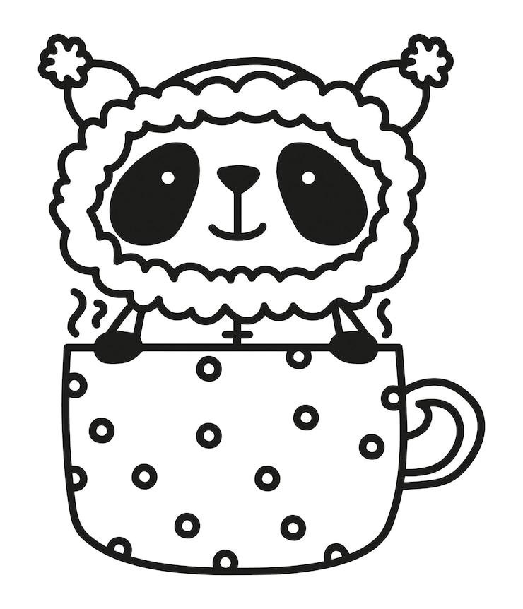 Vettore panda invernale nell'illustrazione di vettore della tazza