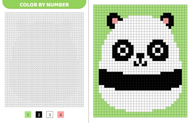 Panda squishmallow Colore per numero Libro da colorare pixel Quadrati numerati Gioco per bambini Pixel art Illustrazione vettoriale isolata