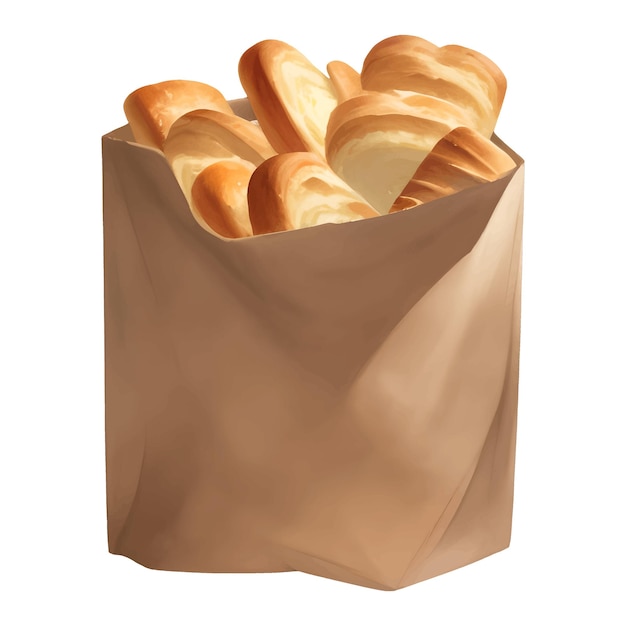 Panetteria o pane in sacchetto di carta isolato illustrazione disegnata a mano dettagliata della pittura