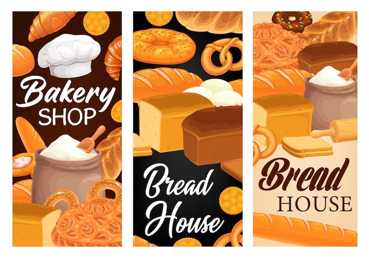 Vettore panetteria pane e pasticceria banner alimentari