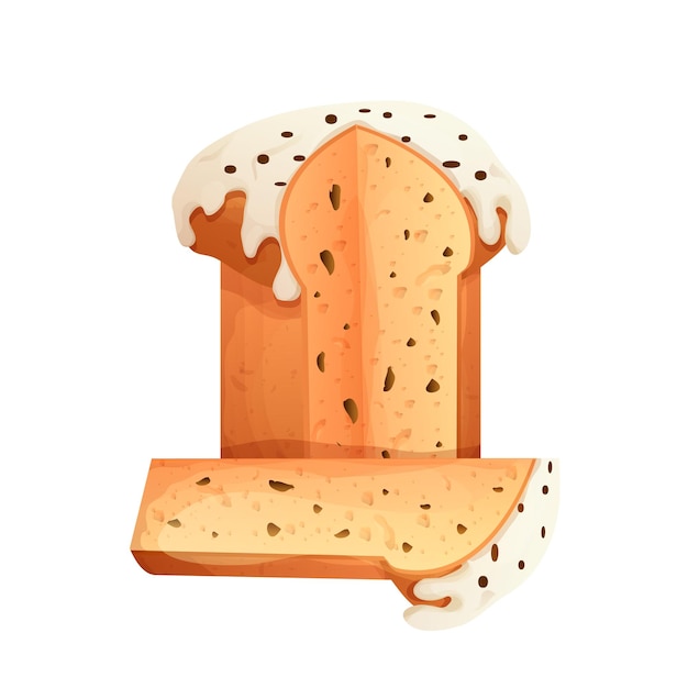 Panettone torta tradizionale in stile cartone animato isolato su sfondo bianco
