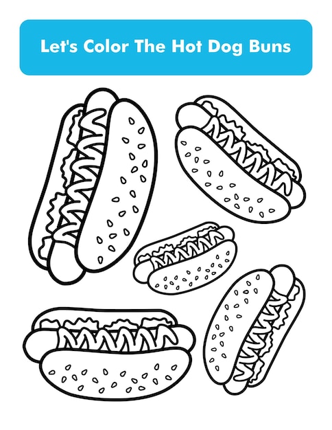 Panini per hot dog Pagina del libro da colorare in formato lettera Lettera Bambini da colorare Foglio di lavoro Elemento vettoriale premium